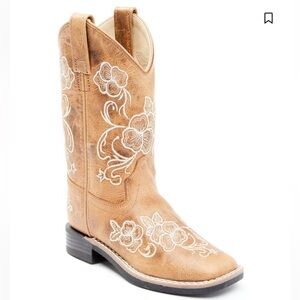 SHYANNE GIRLS' LITTLE LASY FLORAL EMBROIDERED TAN WESTERN BOOTS SQUARE TOE SZ 3